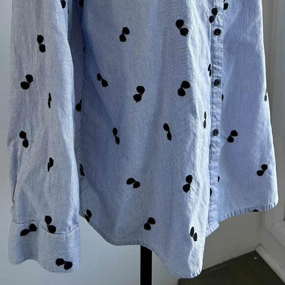 Karl Lagerfeld Paris Blue Stripe Embroidered Sunglasses Cotton Shirt – US XL - Picture 2 of 13